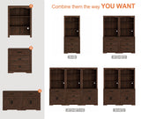 WAMPAT 5-Tier Bookcase with Barn Door Cabinets,73.3" Tall Standing Rustic Bookshelves,63" Wide Modern Farmhouse Display Storage Cabinet with Adjustable Shelves for Home,Office,Rustic Brown WAMPAT