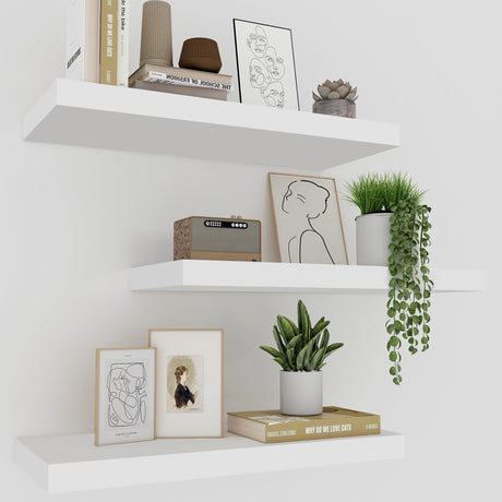 Upassion White Floating Shelves - Set of 3, 16" Wall Mounted Shelves for Home Decor, Living Room, Bedroom, Bathroom, Kitchen Upassion