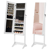SONGMICS Mirror Jewelry Cabinet Armoire, Standing Full-Length Mirror, Lockable Jewelry Organizer, Gift Idea, White Surface and Black Lining UJJC69WT SONGMICS