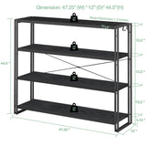 HCHQHS Bookshelf, 4-Tier Industrial Bookcase, Black Open Book Shelf, Freestanding Tall Bookshelves with Metal Frame HCHQHS