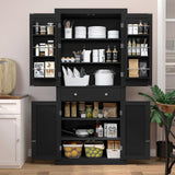 TEENFON 72” Kitchen Pantry Cabinet, with 6 Hanging Shelves & 1 Large Drawer, Adjustable Shelf, for Dinging Room, Living Room, Black TEENFON