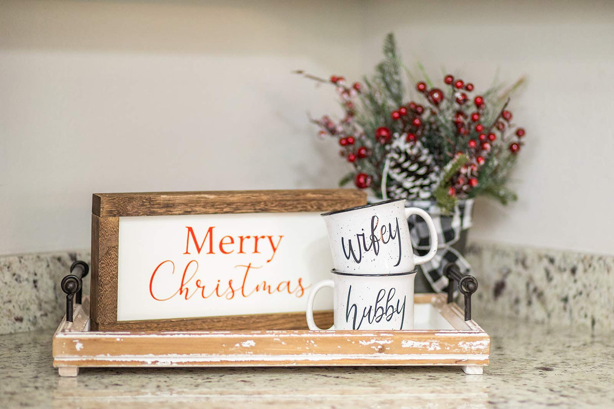 CAM N HONEY Farmhouse Hubby and Wifey Funny Campfire Couples Coffee Mug Set | 14oz Ceramic Mugs | Perfect for Husband and Wife CAM N HONEY