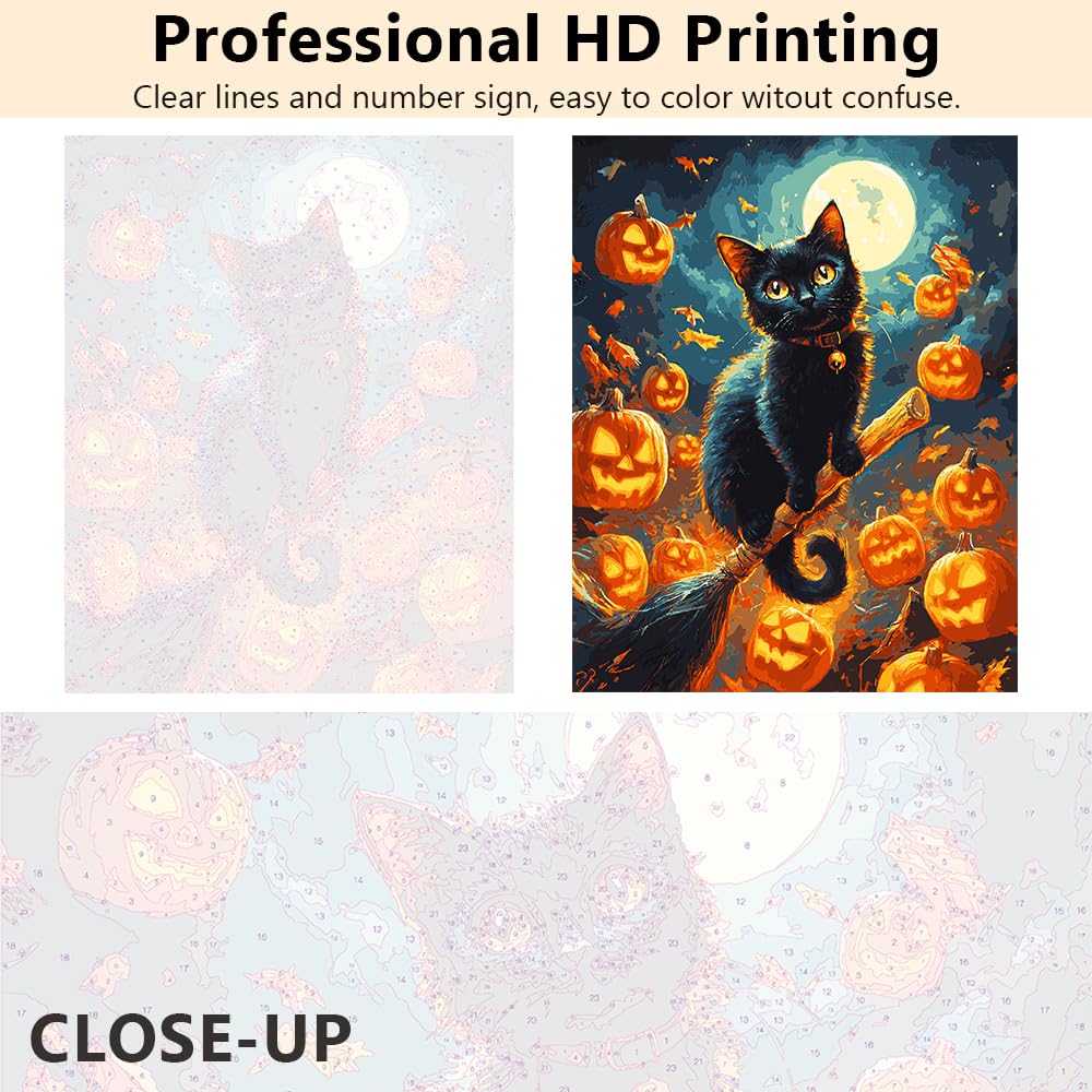 Rebotipy DIY Moon Paint by Numbers Kits Animals Cat Paint by Number on Canvas with Brushes Painting Artwork Kits Halloween Gifts Paint by Number for Adults Beginner Home Wall Decor 16x20 in Rebotipy