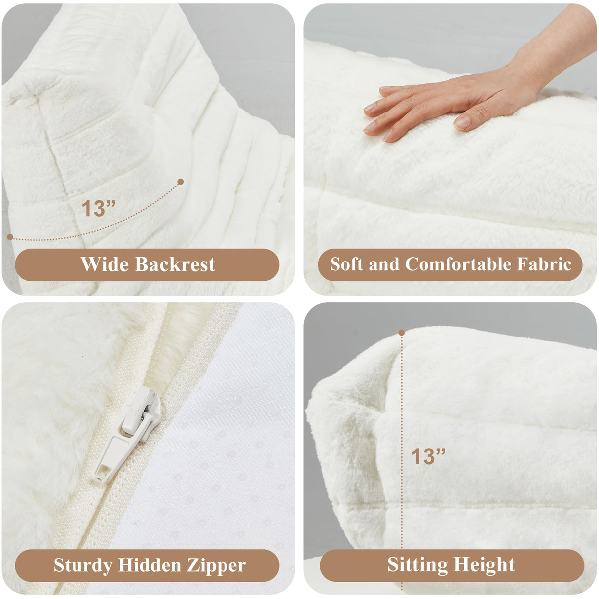 Cansunna Bean Bag Chair Big Sofa Beanbag Chair for Adults Fireside Chair Bean Bag Lounger with Memory Foam Filled for Home,Apartment or Gaming Venue (White Plush) Cansunna