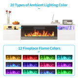 TABU 70" Floating TV Stand with 36" Electric Fireplace Heater, High Gloss Finished Modern Entertainment Center with LED Ambient Light, for TVs Up to 80",Wall-Mounted, White TABU