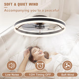 VOLISUN Low Profile Ceiling Fans with Lights and Remote, 23.6in Flush Mount Ceiling Fans with Light, 3000K-6500K Dimmable Fandelier LED Fan Light, Black Bladeless Ceiling Fans with Lights for Bedroom VOLISUN