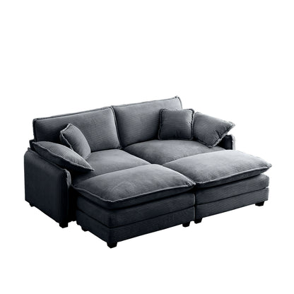 Qupeife Modular Sectional Sofa with 2 Ottoman, Cloud Couch Sectional 4 Seat Sofa, Small Sectional Couch for Living Room (Grey, Loveseat with 2 Ottomans)