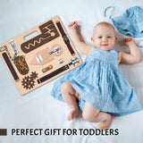 Montessori Busy Board for Toddlers, Wooden Sensory Toys, Preschool Learning Activities for Fine Motor Skills Travel Toy, Basic Life Skills Educational Gifts for 1, 2, 3 Years Old Kids Boys Girls ABERLLS