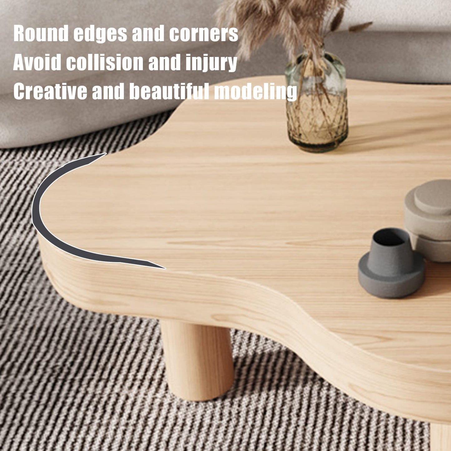 Cloud Shape Irregular Wood Coffee Table, Indoor Round Corner Thicken End Table, Cute Cartoon Accent Coffee Cocktail Center Table for Living Room Furniture(27.5" Lx18 Wx16 H, Natural)