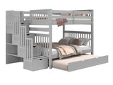 Bedz King Stairway Bunk Beds Full over Full with 4 Drawers in the Steps and a Full Trundle, Gray Bedz King