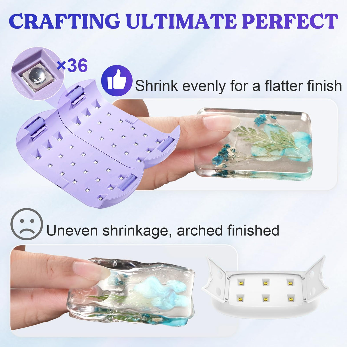 LET'S RESIN UV Light Advanced,Two-Sided Longer time Setting(2m,3m,5m) UV Lamp with Single Head Adapter, Large Size 36 Beads LED UV Light for Resin Curing,Resin Molds,DIY Craft Decor(Purple) LET'S RESIN