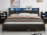 AOVSA Black California King Bed Frame with LED Storage Headboard and Charging Station AOVSA