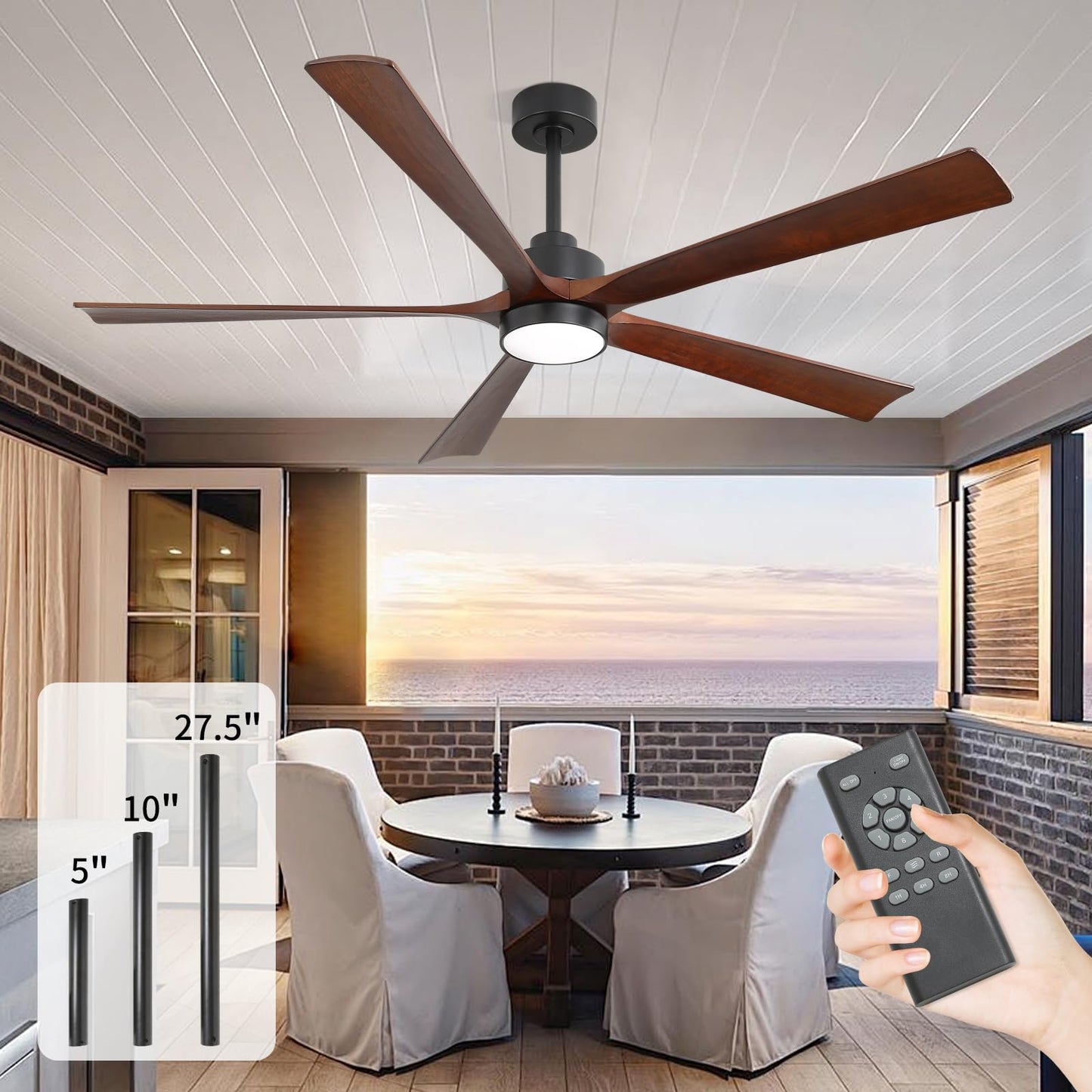 YKXONFA Ceiling Fans with Lights, Ceiling Fans with Lights and Remote,60 inch Modern Smart Ceiling Fan with Light for Patio Living Room, Bedroom, Office, Summer House (dark walnut, 60)