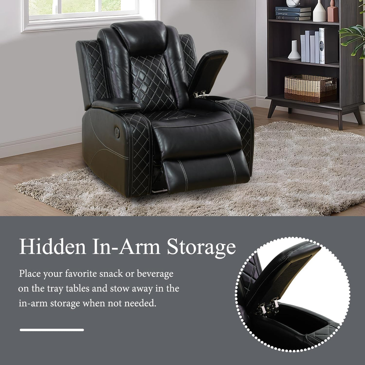 Power Recliner Sofa Set with LED, Leather Reclining Sofa Set, Living Room Furniture Set with USB Charging (Black Standard Version Total of 2 Cup Holders) Pon Living Furniture Inc