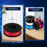 FAHKNS 3D Printer Filament PLA 1.75mm 3-D Printing Materials 5 Colors Bundle Print Filimate 1.75 mm White Black Red Blue Purple Filiment1.75 Accuracy ±0.02mm Fillament Spool Vacuum Pack 250G X 5 Roll FAHKNS