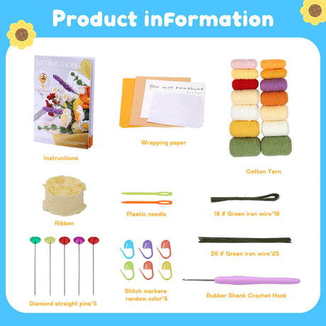 Iuuidu Crochet Kit for Beginners, Flower Bouquet Crochet Kit Rose, Knitting Starter Kit with Crochet Yarn and Step-by-Step Instructions for Birthday, Wedding Anniversary Day Present Iuuidu