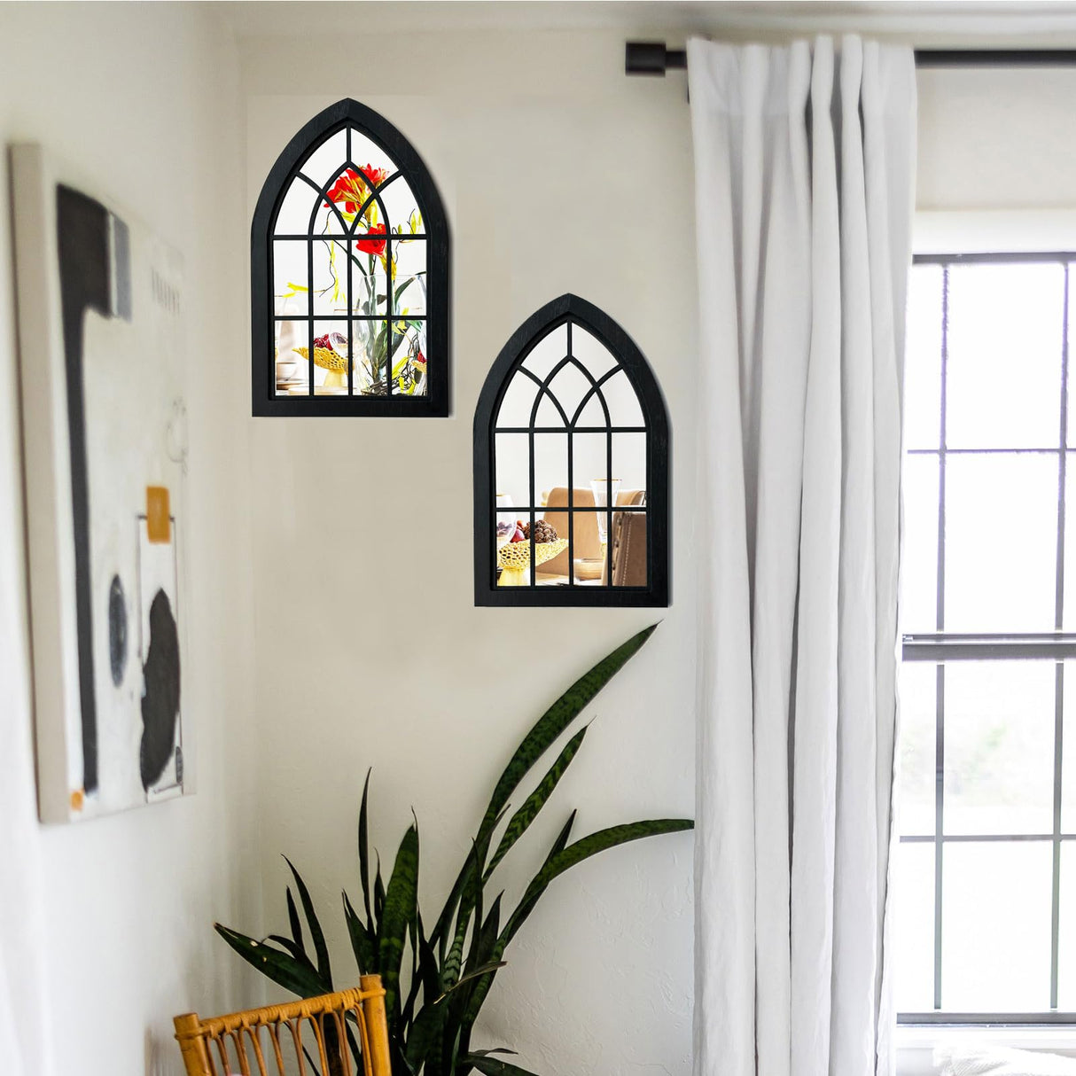 ZEXUIRU 2PCS Arched Window Wall Mirror,Rustic Farmhouse Accent Mirror, Wood Framed Entry Mirror for Living Room,Bathroom,Bedroom,Kitchen,15.5 * 9.8 Inch ZEXUIRU