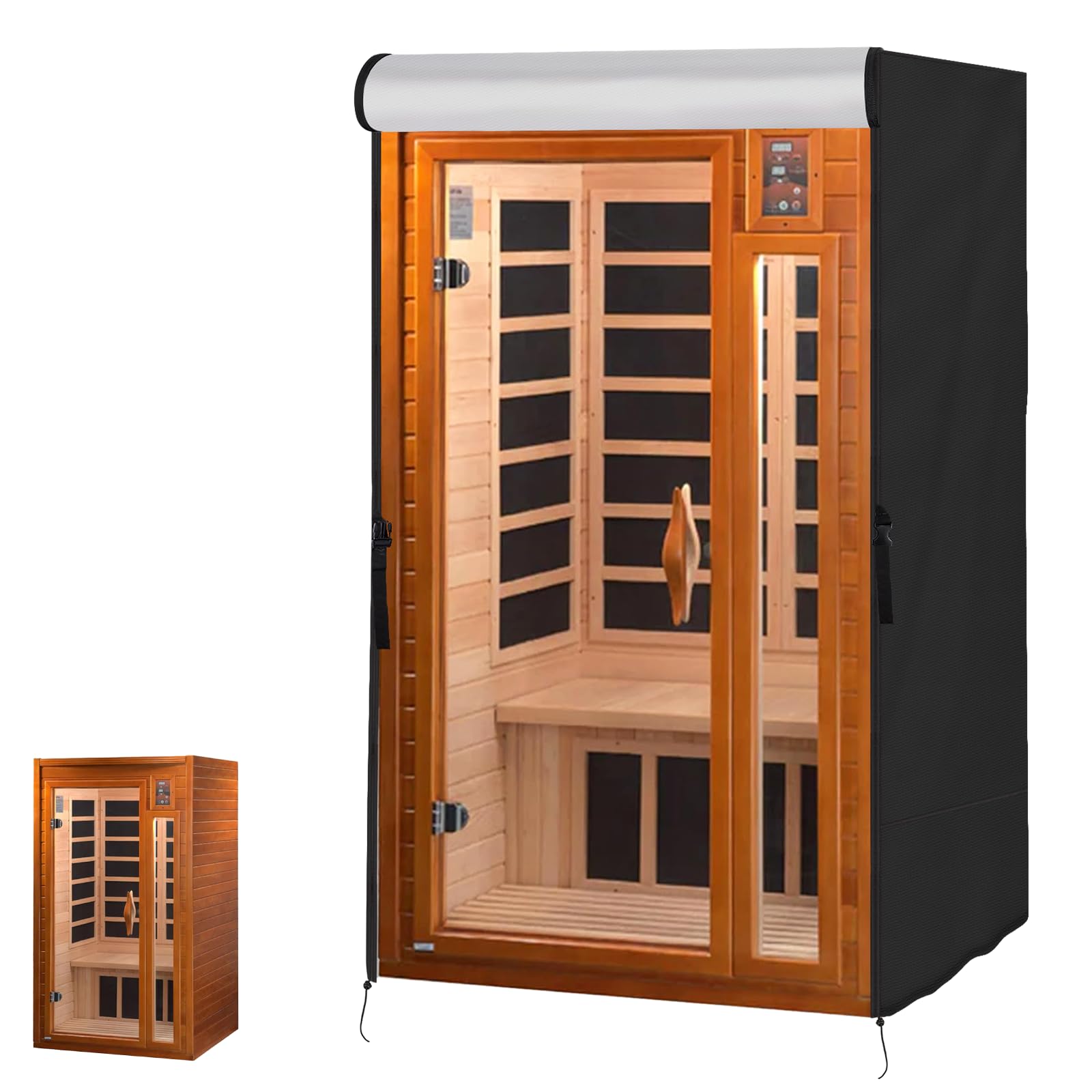 Agustone Wood Sauna Cover,2 Person Sauna Cover Outdoor Dry Sauna Cover for Home Infrared Sauna Room Cover Dynamic Sunlighten Sauna Cover - WoodArtSupply