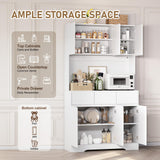 71'' Pantry Cabinet with LED Light Charging Station, kitchen storage cabinets with Microwave Stand, Freestanding Kitchen Hutch,kitchen cabinet with Open Countertop for Dining Room,Restaurant,White NUNU LAB