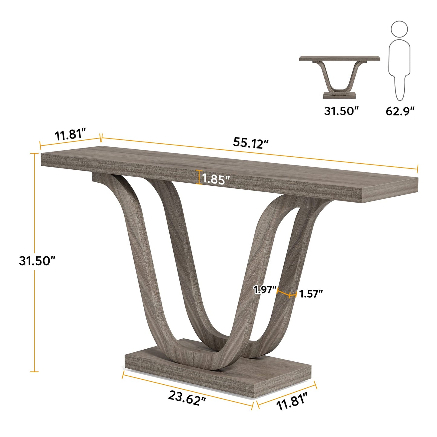 Tribesigns Farmhouse Console Table, 55 Inch Wood Sofa Table Entryway Table, Modern Narrow Hallway Tables Foyer Tables for Entryway, Living Room, Light Grey