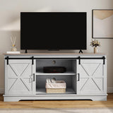 DWVO TV Stand for TVs up to 65 Inch, Farmhouse Entertainment Center with Storage Cabinets and Sliding Barn Doors, Rustic Media TV Console Table for Living Room, Grey White/Grey Wash DWVO