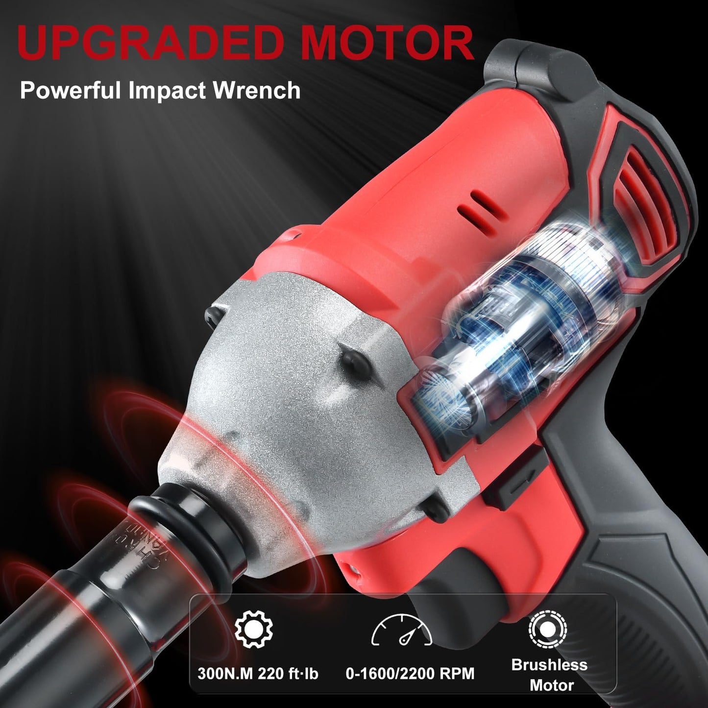 AOBEN Cordless Impact Wrench 1/2 inch,21V 300N.m Brushless Impact Gun with 4.0Ah Battery, Charger & 6 Sockets,Electric Impact Wrench for Car Home - WoodArtSupply