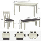 Peatuk 6-Piece Solid Wood Dining Table Set for 6, Modern Breakfast Dinette Kitchen Table with Bench & Chairs for Dining Room, Kitchen, Grey Peatuk