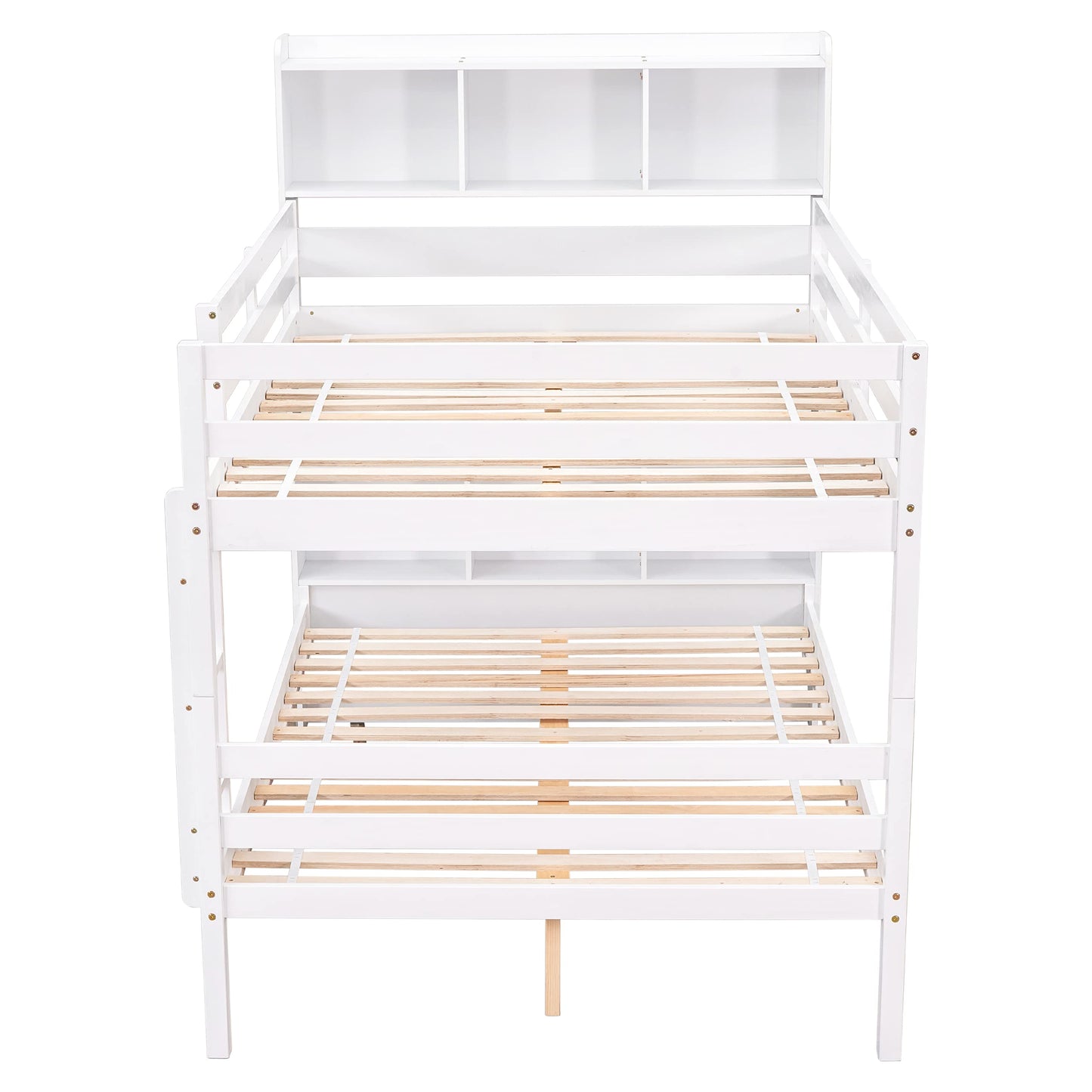 Harper & Bright Designs Full Over Full Bunk Bed with Bookcase Headboard and Storage in White - WoodArtSupply