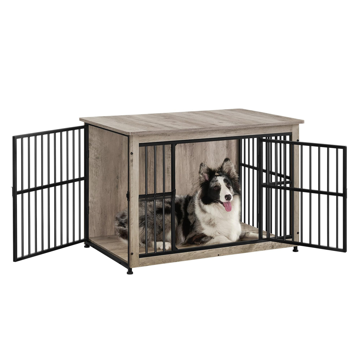 Feandrea Dog Crate Furniture, 38.6" Side End Table, Modern Kennel for Dogs Indoor up to 70 lb, Heavy-Duty Dog Cage with Enclosed Base, Double-Door Dog House, Heather Greige UPFC023G01 Feandrea