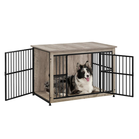 Feandrea Dog Crate Furniture, 38.6" Side End Table, Modern Kennel for Dogs Indoor up to 70 lb, Heavy-Duty Dog Cage with Enclosed Base, Double-Door Dog House, Heather Greige UPFC023G01 Feandrea
