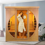 TaTalife Infrared 2 Person Wooden Sauna Room, Luxurious Sauna with Recliner, 3400W Dry Heat Sauna for Home, 9 Heating Panels, Bluetooth Speaker, 7Color Lights, Oxygen Bar, 220V(Canadian Hemlock) TaTalife