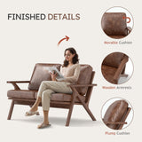 Bonzy Home 51.6" Loveseat Sofa Mid-Century Faux Leather Accent Chair, Upholstered 2-Seat Couch Loveseat with Solid Wood Frame and Cushions, Small Sofa Couch Armchair for Living Room, Bedroom,Brown Bonzy Home