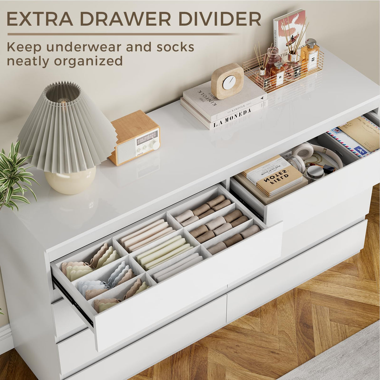 OtterOasis White 8 Drawer Dresser, Wood Dresser for Bedroom with Wide Drawers, 55" W x15.4 Dx32.3 H Modern Dressers, Wood Chest Drawers for Entryway|TV Stand|Clothes Storage OtterOasis