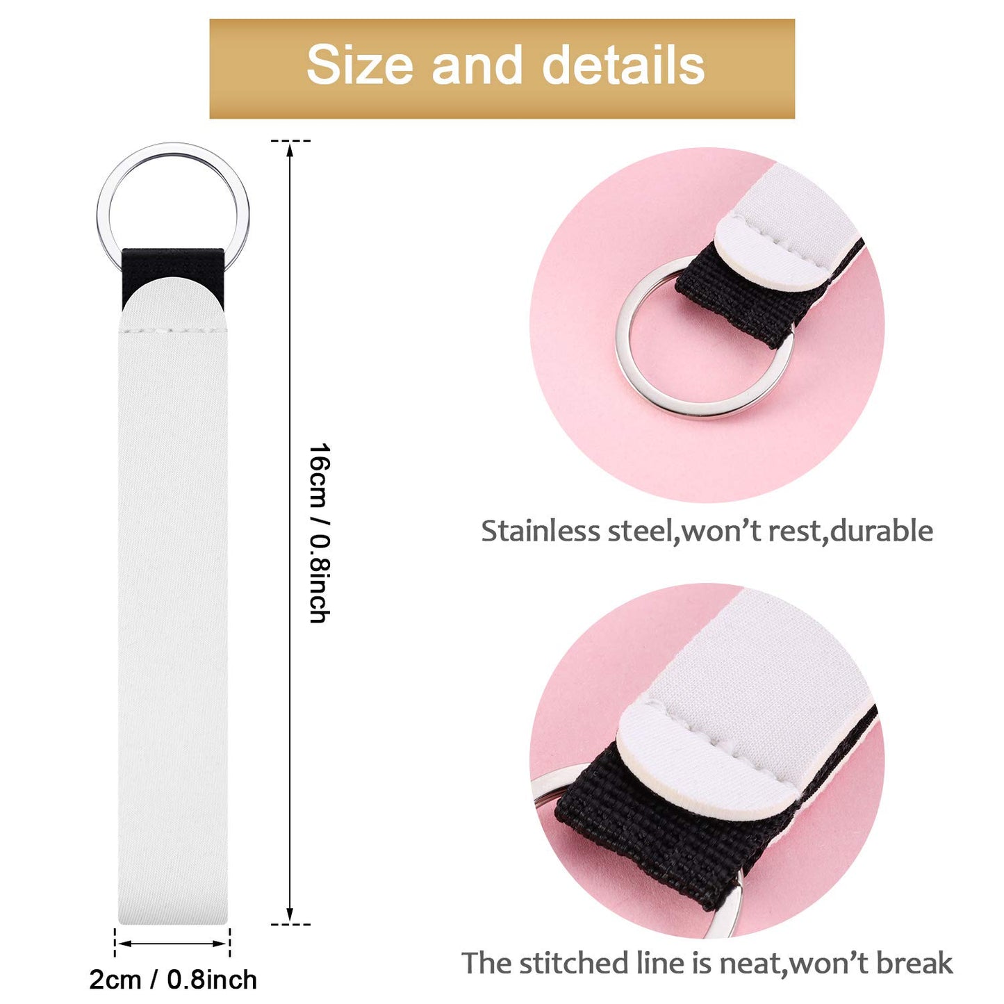 WILLBOND 20 Pieces Sublimation Keychain Blanks Wristlet Keychain Bulk DIY White Neoprene Keychain Wrist Lanyard Keychain Holder Sublimation Blank Product for Women(White)