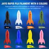 JAYO Rapid PLA 3D Printer Filament Bundle 2KG, High Speed PLA Filament 1.75mm 50mm/s - 600mm/s Print Range, 8 Pack 250g Spool Filament (Black, White, Blue, Red, Pink, Orange, Yellow, Olive Green) JAYO
