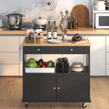 knoworld Rolling Kitchen Island with Storage Cabinet, 35.4'' Width Kitchen Cart, 2 Drawers Island Table, Portable Mobile Kitchen Island with Towel Rack, Wood Top and Lockable Wheels, Black knoworld