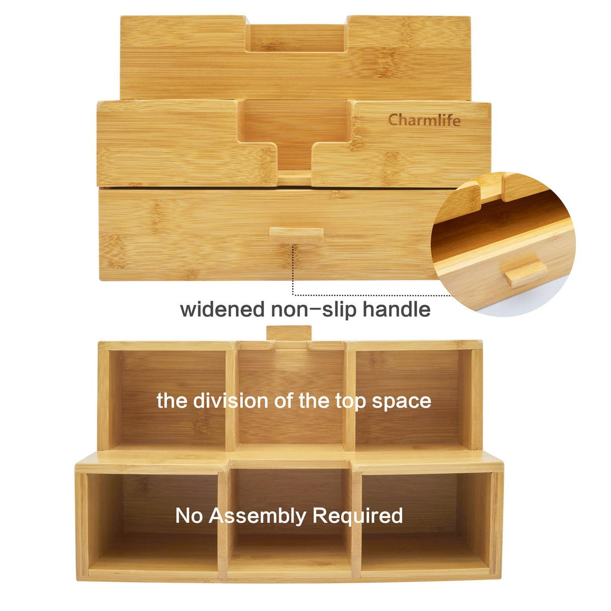 Charmlife Bamboo Desk Organizer - Makeup & Pen Storage with Drawer & Pencil Holder for Office Organization Charmlife