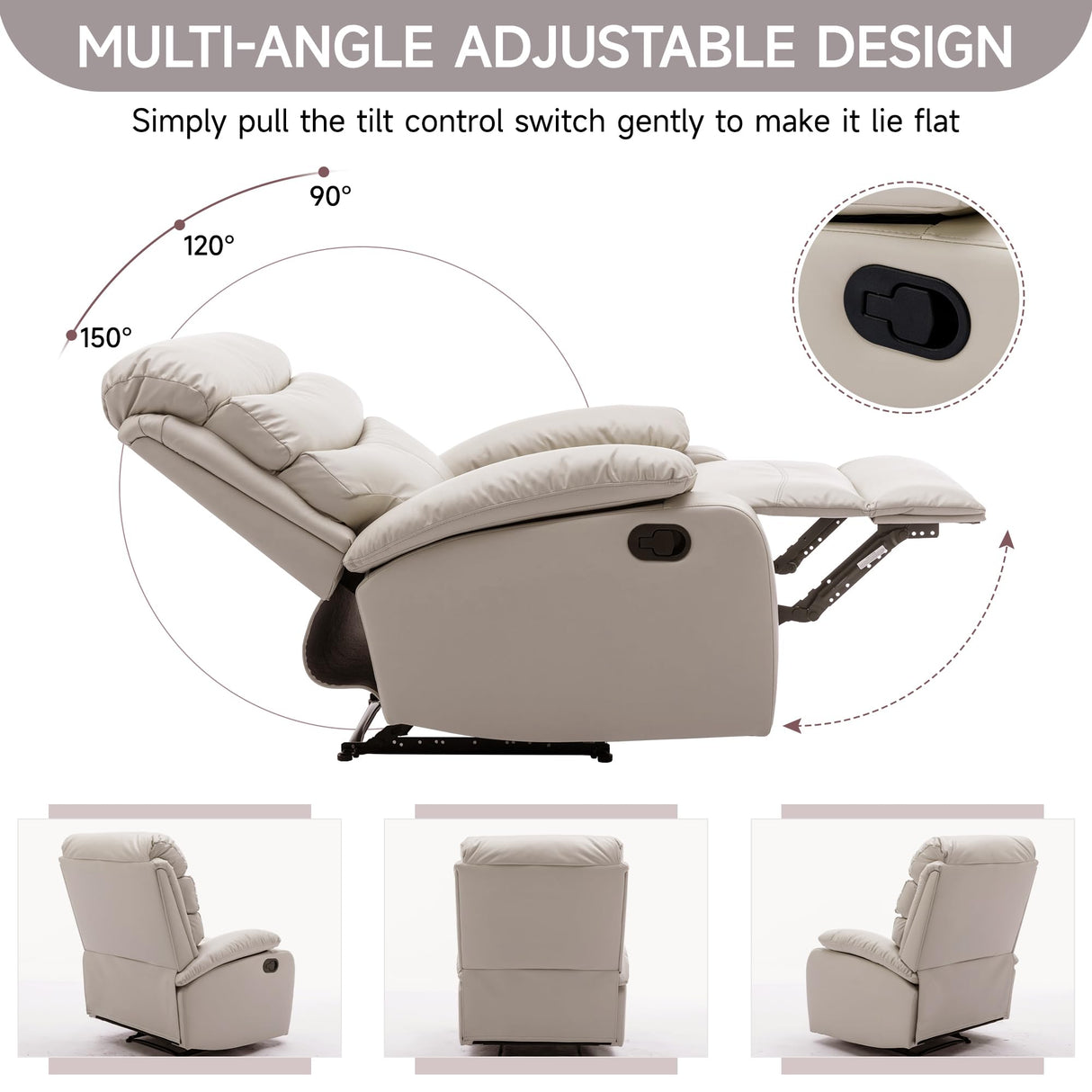 GNMLP2020 Manual Recliner Chairs for Adults, PU Leather Small Recliner Chair for Small Space, RV, Lazy Boy Single Sofa Chairs, Beige GNMLP2020