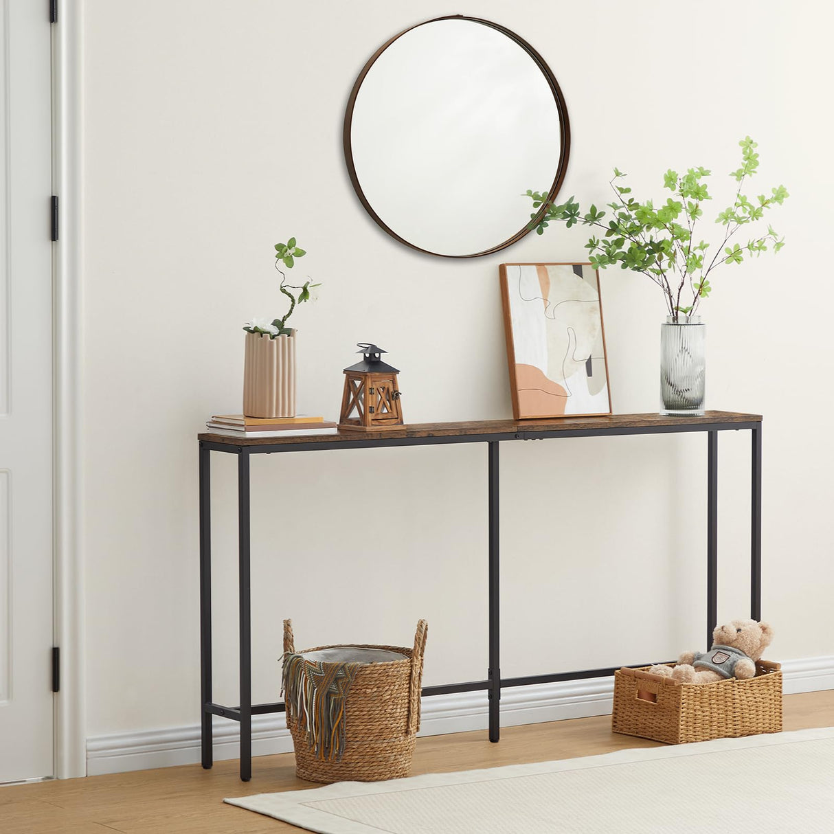 MAHANCRIS 63" Console Table, Narrow Sofa Table for Entryway, Industrial Side Table for Hallway, Living Room, Bedroom, Sturdy and Stable, Easy to Assemble, Rustic Brown CTHR16001Z MAHANCRIS