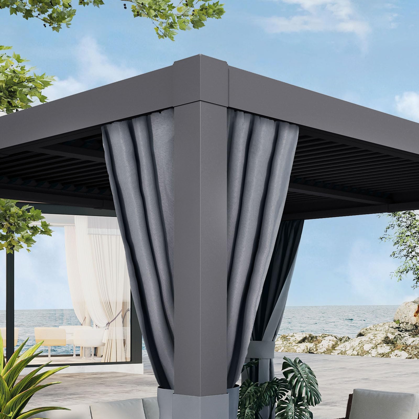 Aoxun Louvered Pergola 10' x 12' Outdoor Aluminum Pergola with Adjustable Top for Decks, Gardens and Backyards, Gray - WoodArtSupply