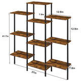 Shinoske 4-Tier Bookshelf,Small Triple Wide Bookcase for Books,CDs,Movies,Display Shelf with 10 Open Shelves for Living Room,Home Office,Balcony,Rustic Brown Shinoske