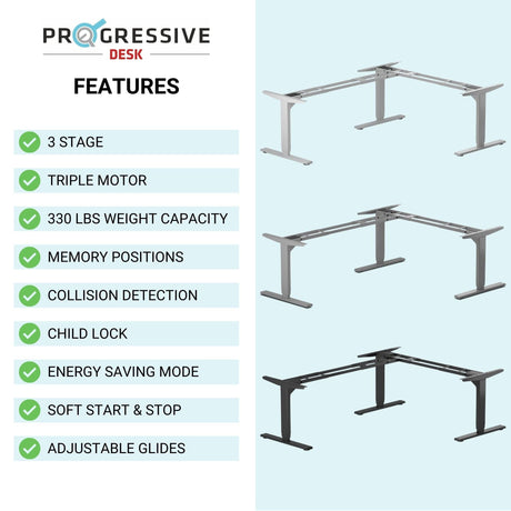 Progressive Desk L Shaped Standing Desk 78x72, Corner 3 Stage Height Adjustable Electric Executive Desk - Bright Beech, White Frame Progressive Desk