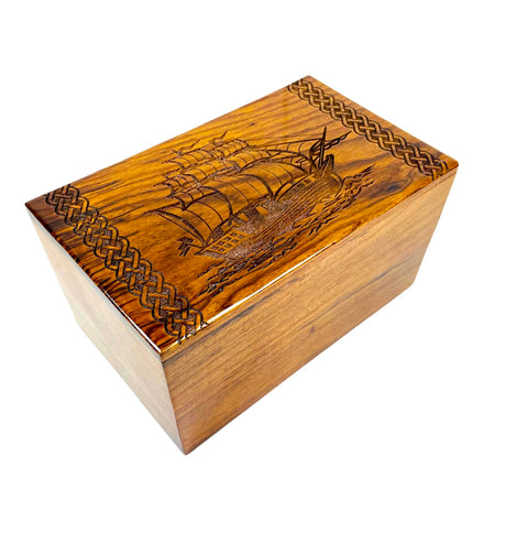 Sunrise Wood Store Wooden Urn for Human Ashes-Premium Handcrafted Rosewood Urn Box for Adult Male/Female-Handmade Viking Ship Engraved Funeral Urn Generic