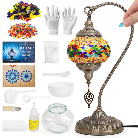 BOHMR DIY Turkish Mosaic Lamp Kit,Swan-Neck Table Lamp Making Kit, Easy No Skills Craft for Family Team，Decorative Table Desk Light Crfat Kit for Living Room Bedroom, Make Your Own Lamp, Multicolor BOHMR
