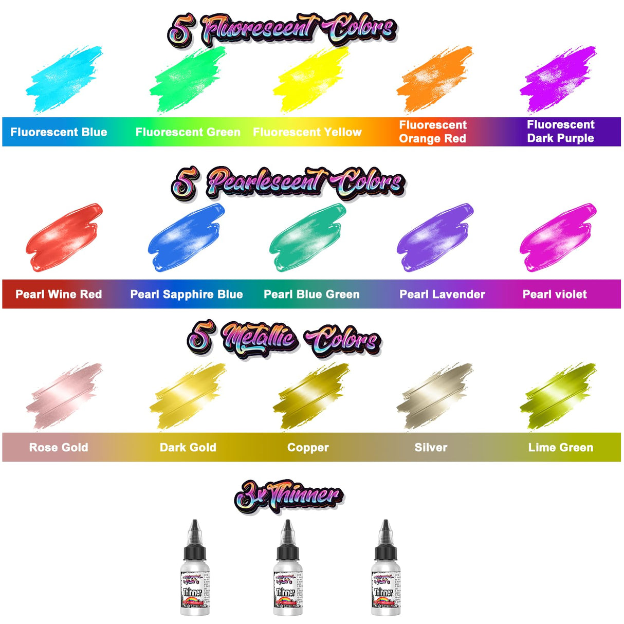 Airbrush Paint Set, 45 Brilliant Colors Air Brush Painting Set with 3 Paint Thinners, Water-Based Acrylic Air Brush Paint for Plastic Models, Metal, Canvas, Wood - 48 Bottles x 0.7 fl oz(20 ml) Muloen