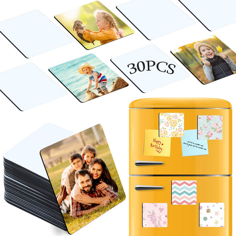 ZYNERY Sublimation Magnet Blanks 3x3 inch, 30Pcs Sublimation Blank Fridge Magnets Printable Photos, Personalized Sublimation Magnets for Refrigerator Decoration, Kitchen, Office, Wall ZYNERY