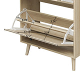 ZeHuoGe Natural Rattan Shoe Cabinet with 2 Flip Drawers, 2-Tier Shoe Rack Storage Cabinet for Heels, Slippers, Free Standing Shoe Rack for Entrance Hallway (Natural) ZeHuoGe