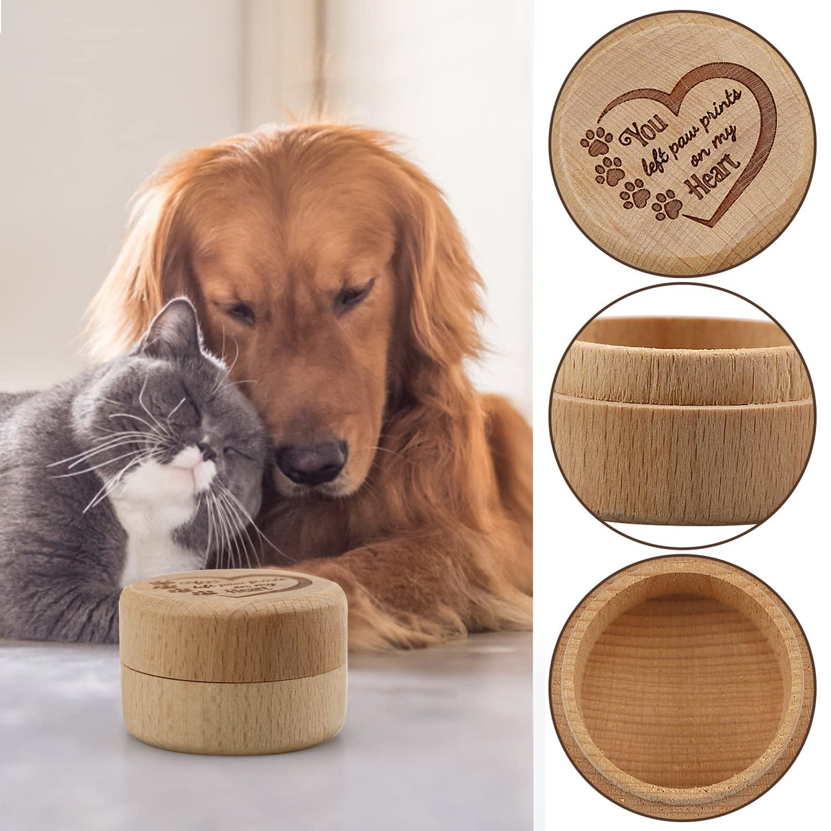 Dog Memorial Box for Loss Pet Wooden Keepsake Box with Pet Paw Engraving Ashes Or Hair Case Urn Memorial Gift(Brown) free-space