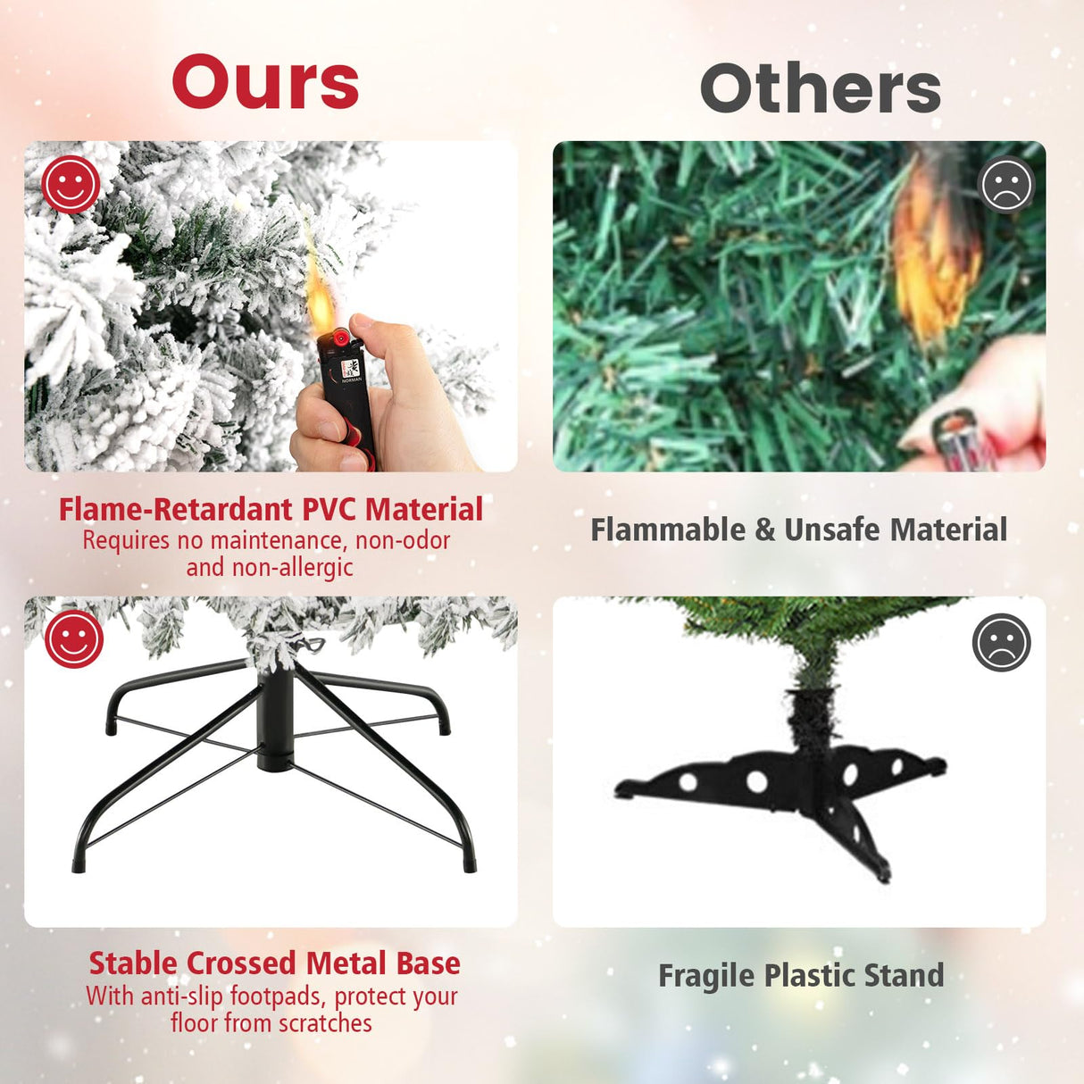 Goplus 3-Minute-Setup Pre-Lit Snow Flocked Christmas Tree, 8ft Artificial Hinged Xmas Tree with 600 Warm-White LED Lights, 1370 Branch Tips, Upgraded Metal Stand, for Office Home Holiday Decor Goplus