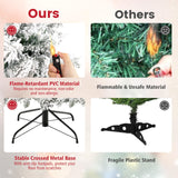 Goplus 3-Minute-Setup Pre-Lit Snow Flocked Christmas Tree, 8ft Artificial Hinged Xmas Tree with 600 Warm-White LED Lights, 1370 Branch Tips, Upgraded Metal Stand, for Office Home Holiday Decor Goplus